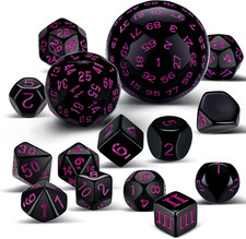 15 Pcs Complete Polyhedral Dice Set D3-D100 Spherical RPG Dice Set in Opaque Bla