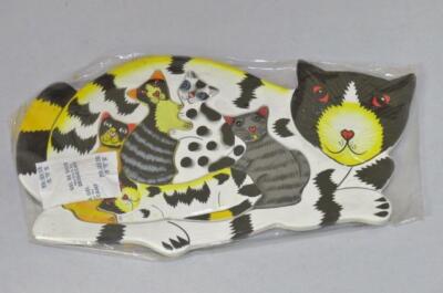 Vintage Frame CAT with KITTENS Wooden PUZZLE - Handmade Painted Art 9.5'' x 5'' In