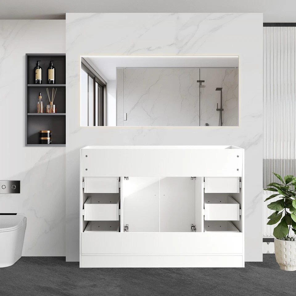 Mueble individual tocador de baño de 48" blanco con cajones independientes contrachapado sin fregadero Foto 2 de 4