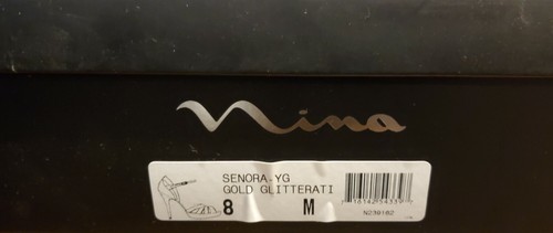 Sexy NINA New York SENORA Platform Evening Strappy Sandal Gold Glitterati Size 8 - 第 9/9 張圖片