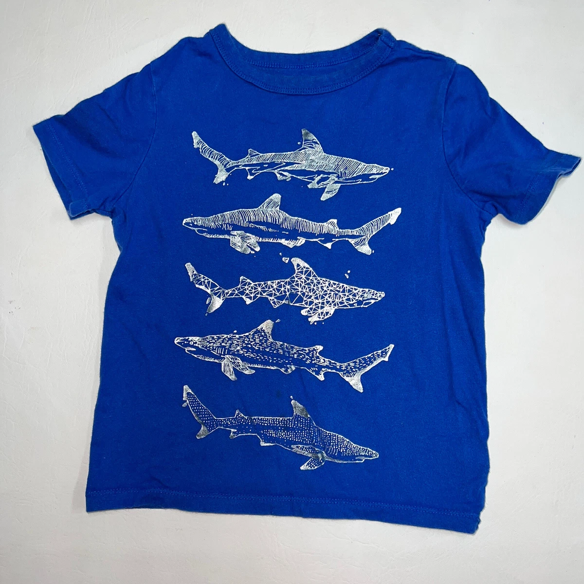 Gap Boys Shark Graphic T shirt Size XS 4 5 Blue Metallic Silver Tee Shirt