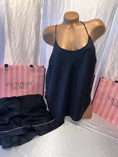 Victoria's Secret Pajama Satin Lounge Set XL/XXL Logo Black Cheetah Print