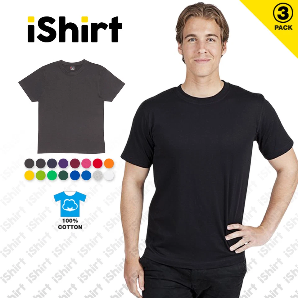 3PC x MENS T-SHIRT 100% COTTON I PLAIN BLANK UNISEX TEES I MODERN FIT I XS-5XL