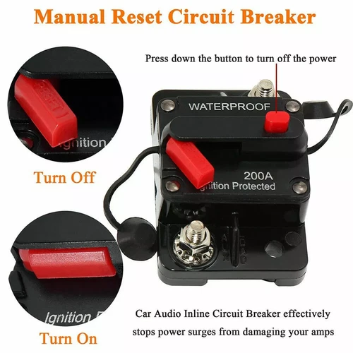 Waterproof Car Circuit Breaker Fuse Reset 60-200 Amp 12V-48V DC Boat Auto Solar - Picture 2 of 16