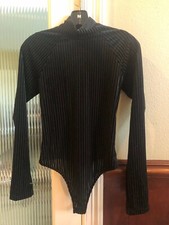 Only Hearts Women's Velour Turtleneck Thong Bodysuit Black Sz M