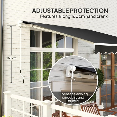 3x2.5m Manual Patio Awning Retractable Canopy with Crank Handle & Fittings Black - Picture 9 of 13