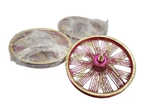 13" Low Rider Pink Gold Spoke Wheels Set Of 3 Decorative Cart Wagon Axle Rims