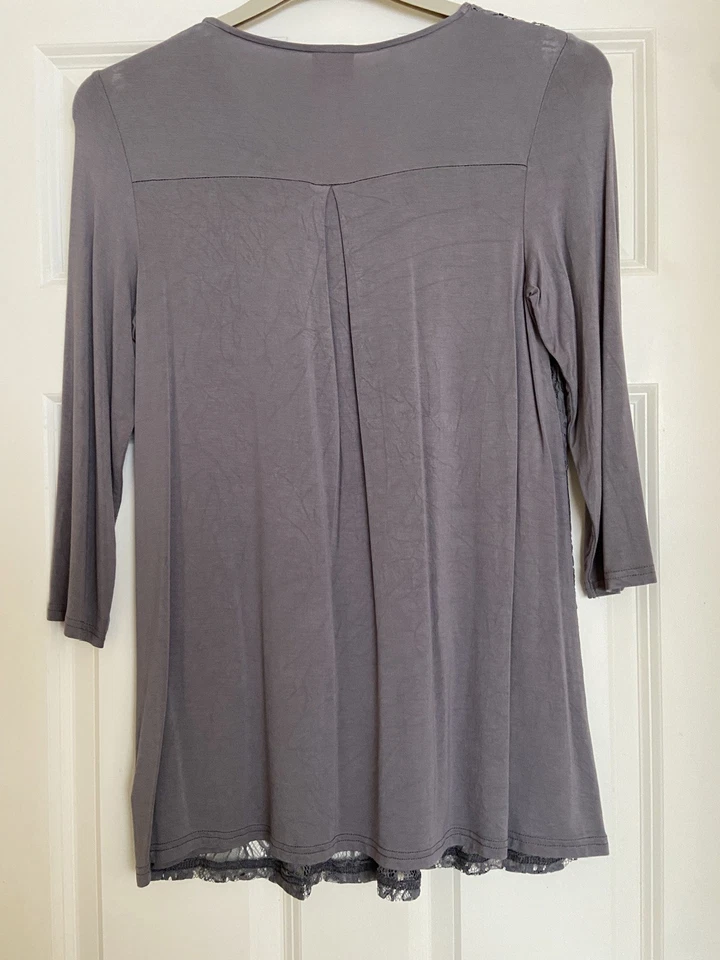 2 Lace Front Tops 3/4 Sleeves Blue & Grey Size 10 - Image 3 of 4