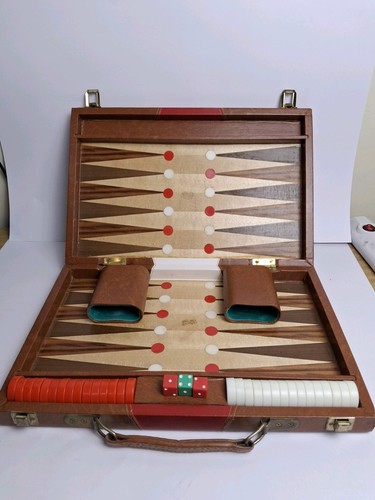 Vintage BACKGAMMON SET in Leatherette Carry Case Large - Picture 2 of 7