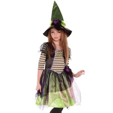 Girls Striped Spellcaster Witch Costume Size 8-10 Wicked Miss Muffet Spider Web