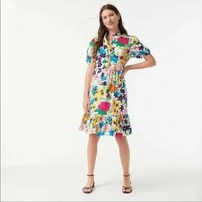 J.Crew Floral Button-Front Tiered Midi Dress Puff Sleeve Multi Color Size 2