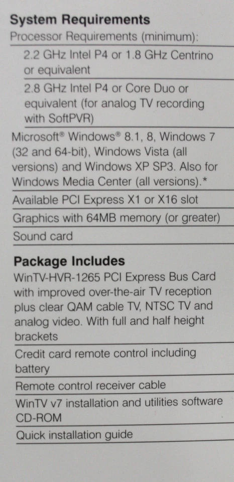 NEW Hauppauge! WinTV-HVR 1265 Internal HDTV Card SL-1196-v1 - Image 4 of 4