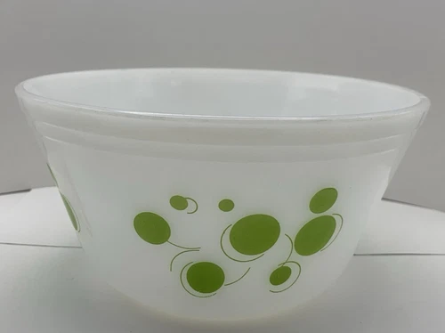 Vintage Federal Glass Green 8” Atomic Dots Mixing Bowl