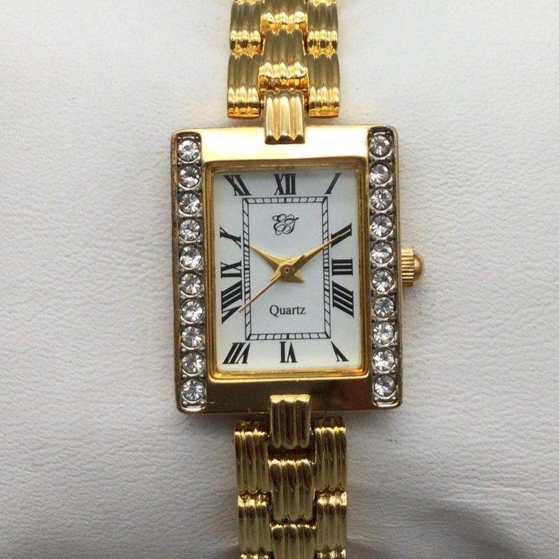 Elizabeth Taylor Gold Tone Watch Women 20mm Crystal Accents 