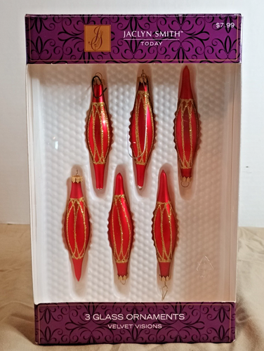 6 piccoli ornamenti in vetro a goccia 3,5" Jaclyn Smith oggi visione velluto