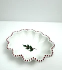 Vintage Westmoreland Holly Berry White Milk Glass Beaded Christmas Candy Dish