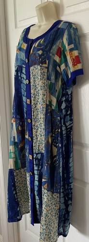 La Cera Maxikleid Knopfleiste Kurzarm bunt Patchwork Viskose Gr. M - Bild 3 von 11