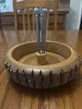Vintage Nut Cracker Set Wooden Log Bark Bowl With Cracker & 2 Picks