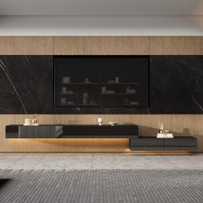 Modern Wood Black Wall Mounted Floating TV Stand Media Console with High Gloss D
