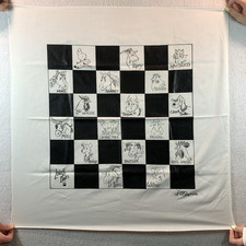 Vintage Lowell Davis Rural Art Checkerboard Farm Animals Bandana Folk Nostalgic