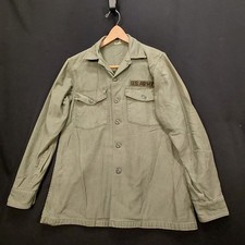 VTG 1965-77 US Army OG-107 Cotton Sateen Utility Shirt DSA DPSC Mens M USA