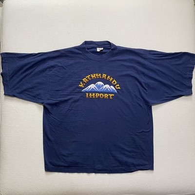 Vintage Kathmandu Import Shirt Mens Large Blue Embroidered Himalayas Nepal 80s