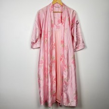 Vintage Romantic Court Robe Nightgown Set Women Large Pink Floral