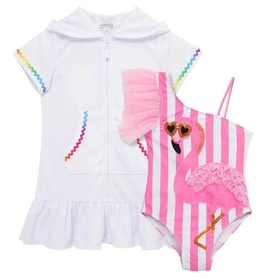 FlapDoodles Toddler Girls Size 2T One Piece Flamingo Swimsuit & Terry Coverup NW