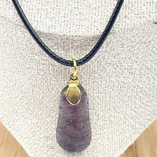 Vintage 90s Dichroic Glass Pendant Necklace Gold Foil Art Glass Cord Jewelry Y2K