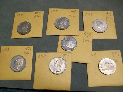 1992-S thru 1998 Proof Silver Washington quarter run 7 coins $1.75 face .90