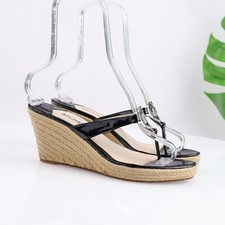 Michael Kors Womens Palm Beach Sandal Size 10 Black Thong Wedge Espadrille Shoes