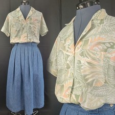 Vintage Alfred Dunner Sage Green/Tan/Peach Leaf Pattern Button Down Size 8