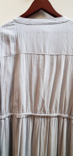 Duffield Lane Maxi Dress XL Blue&White Ticking Tiered Layers Lined Gold Buttons - Picture 8 of 10