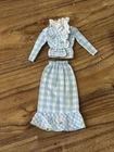 VTG Barbie Best Buy #8621 Blue White Gingham Outfit Top Skirt Shoes