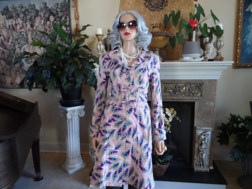 New Nanette Lepore Pink "Peacock" Gabardine Trench Coat SIze 8 - Image 2 of 4