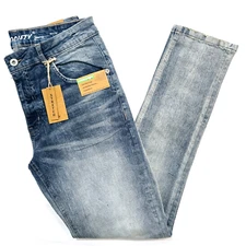 M.Society Men's Jeans Stretch Skinny Fit Blue Faded Classic Plain Style Denim