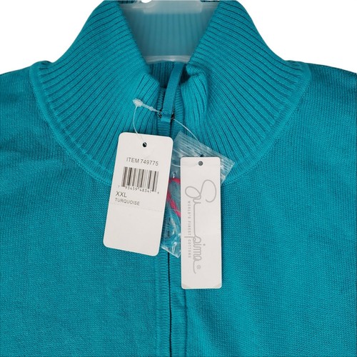 Foxcroft Womans Mock Neck Long Sleeve 1/4 Zip Cotton Sweater Turquoise 2XL - Picture 2 of 11
