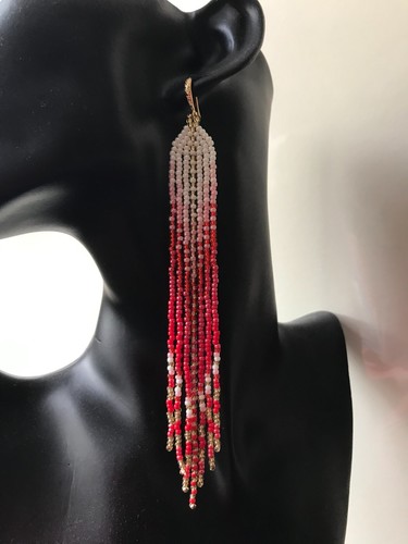 Boho -Native American Style Cascading ‘Feathers' Beaded Earrings - Picture 14 of 34