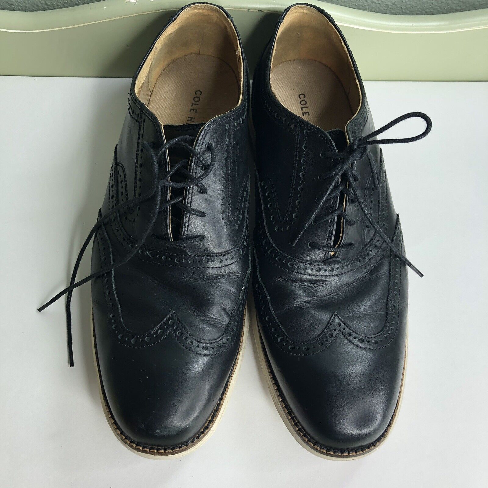 Cole Haan Black Leather Wingtip Lace Shoes Men’s low-pricing Special Campaign Oxfords Sz 1 Up