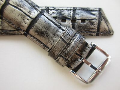 Hirsch Princess Alligator embossed Silver 20 MM leather watch band strap