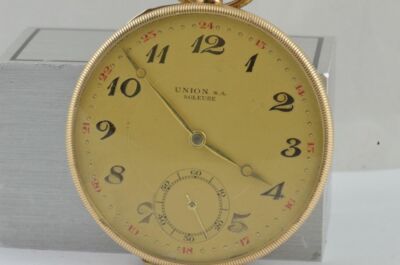 UNION SOLEURE 14K 585 GOLD TASCHENUHR 50MM RAR HANDAUFZUG VINTAGE SCHÖN