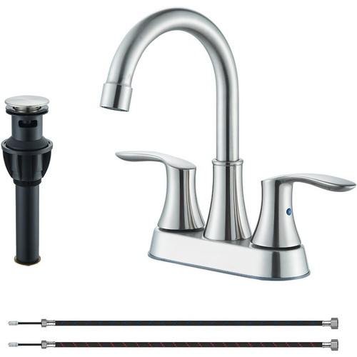 4 Inch Brushed Nickel Bathroom Lavatory Sink Faucet 2-Handle with Pop-up Drain - 第 1/9 張圖片
