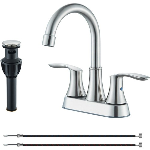 4 Inch Brushed Nickel Bathroom Lavatory Sink Faucet 2-Handle with Pop-up Drain - Afbeelding 1 van 9