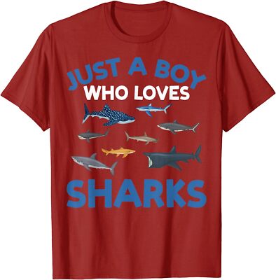 Just A Boy Who Loves Sharks Funny Animals Cool Gift Unisex T-Shirt