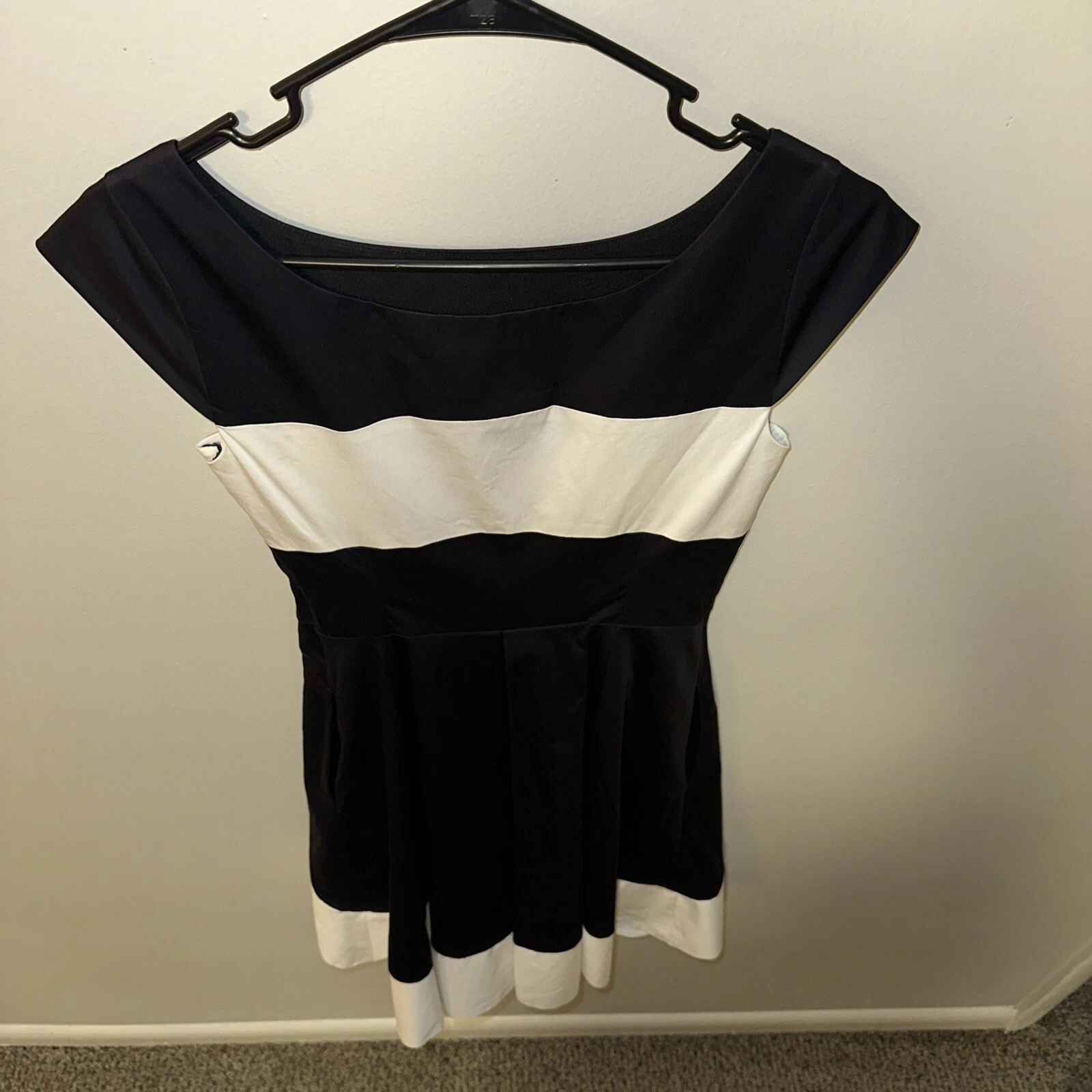 Abito Kate Spade donna 2 nero bianco color block manica corta aderente e svasato