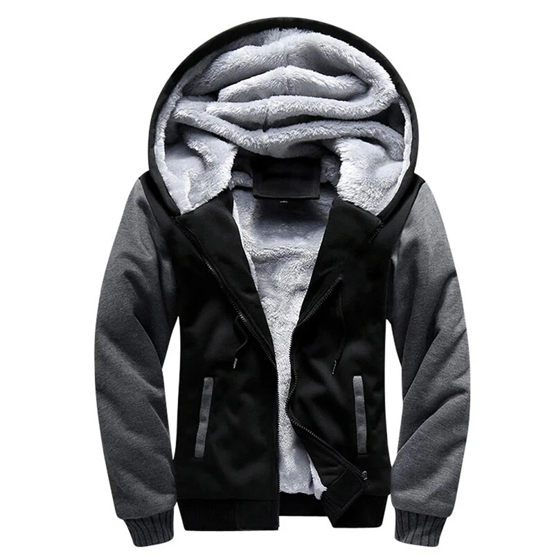 Suéter con Cremallera Hombres Polar Invierno Cálido Sherpa Sudadera con Capucha Chaqueta Forrada de Piel Abrigo con Capucha Foto 3 de 4