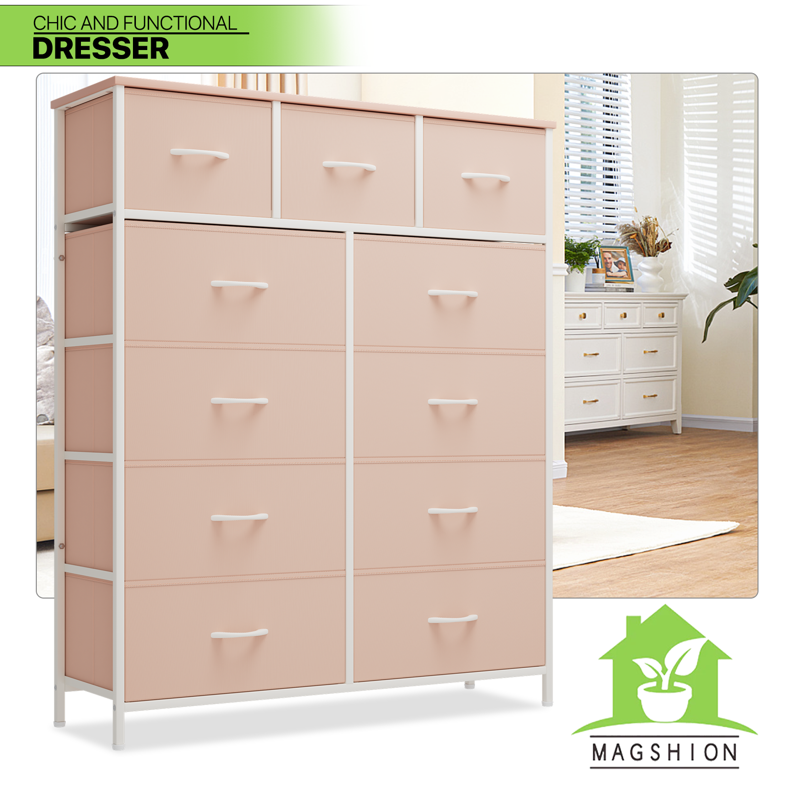 10 Drawers Dresser Fabric Chest of Double Drawers Clothing Storage Organizer Bin