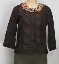Chico's Women's Beaded Lined Jacket 3/4 Sleeve Brown Size 1