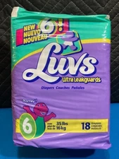 Sealed MINT Pack of 18 Luvs Size 6 Vintage Plastic Diapers 1999 1st Barney Print