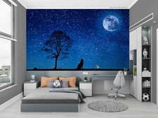 3D Full Moon Wolf  Tree Wallpaper Wall Mural Removable Self-adhesive 199